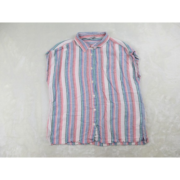 Orvis Tops - Orvis‎ Shirt Womens Medium Pink Striped Buttons Sleeveless Linen Blend Ladies*
